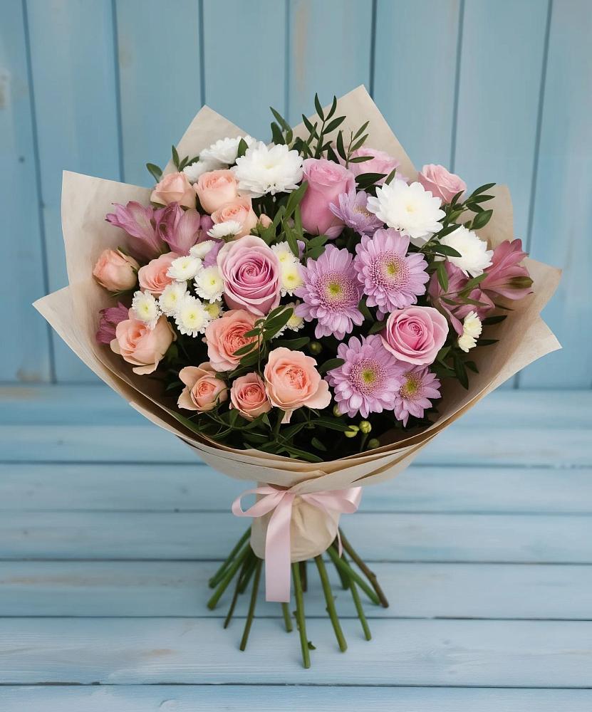 Букет цветов из: Хризантемы, Розы и Альстромерии в Костино-Отдельце