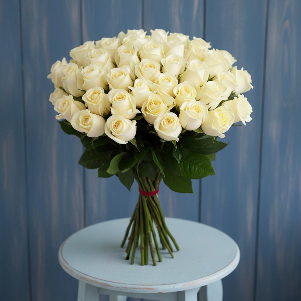 Букет 51 Белая роза Эдлесс Лав в Костино-Отдельце