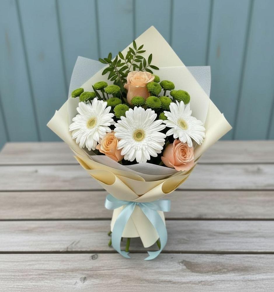 Букет цветов из: Герберы, Розы и Хризантемы в Костино-Отдельце
