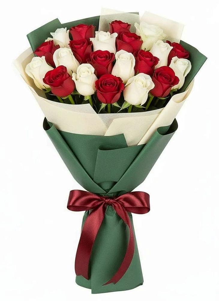 Букет Микс из красных и белых роз в Костино-Отдельце
