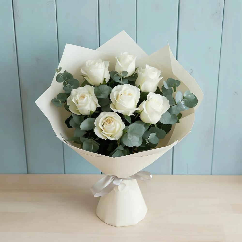Букет Белые розы в Эвкалипте в Костино-Отдельце