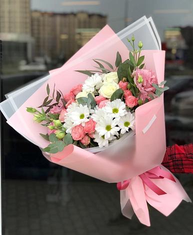 Букет цветов из: Розы, Лизиантусы и Хризантемы в Костино-Отдельце